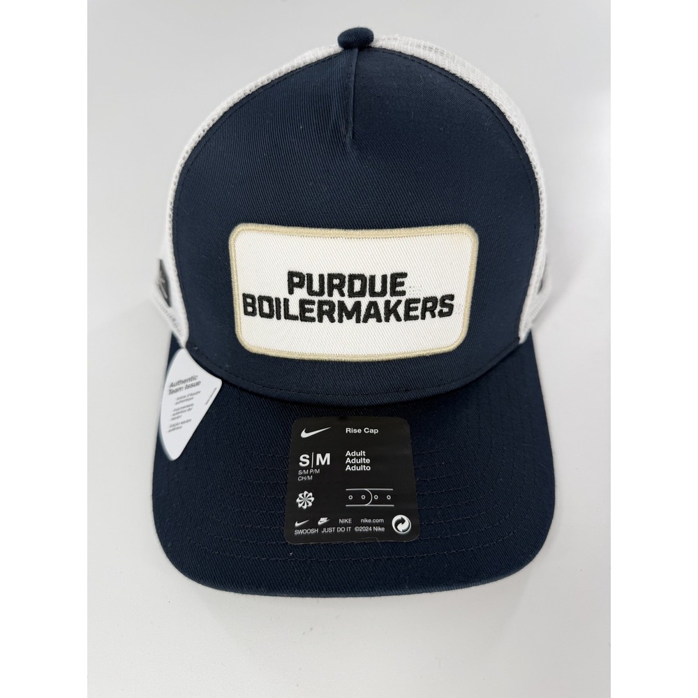Purdue Boilermakers Nike Rise Team Issued Navy White Mesh Snapback Hat S/M